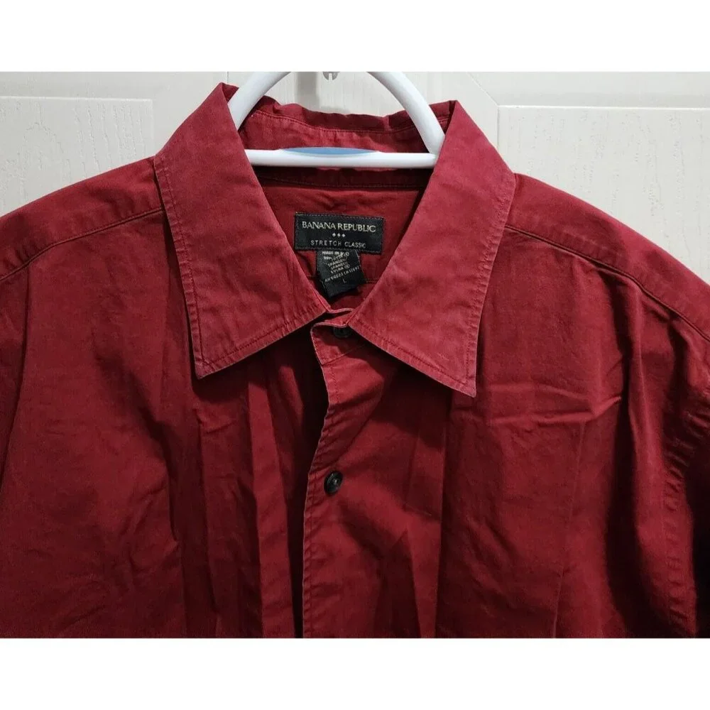 Banana Republic Stretch Classic Red Long Sleeve Button Up Shirt Size Large‎